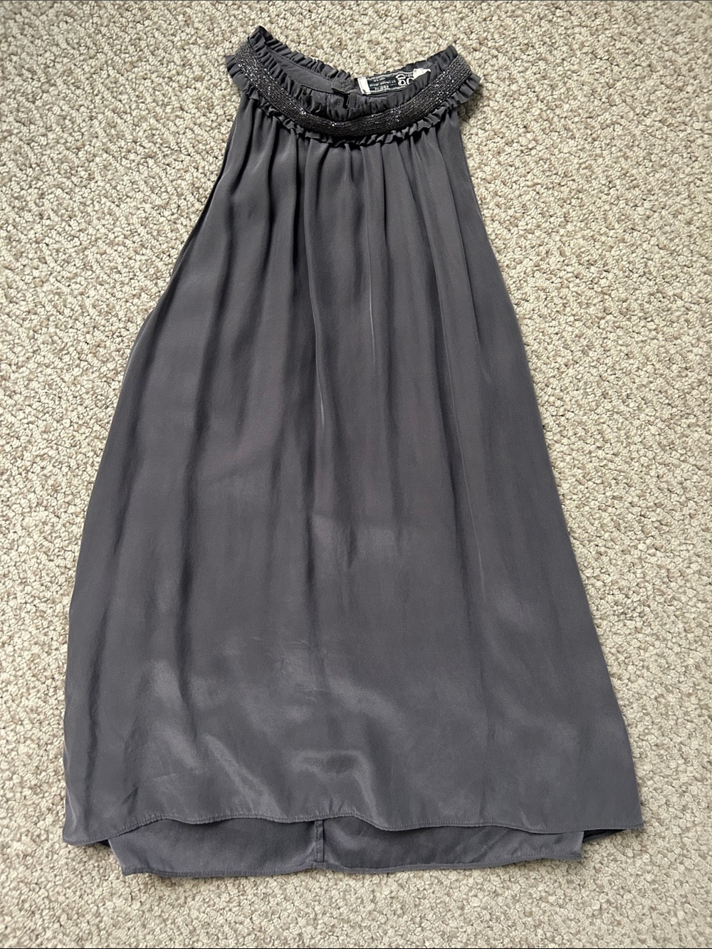 GO BY GO SILK Charcoal Gray Halter Neck Blouse